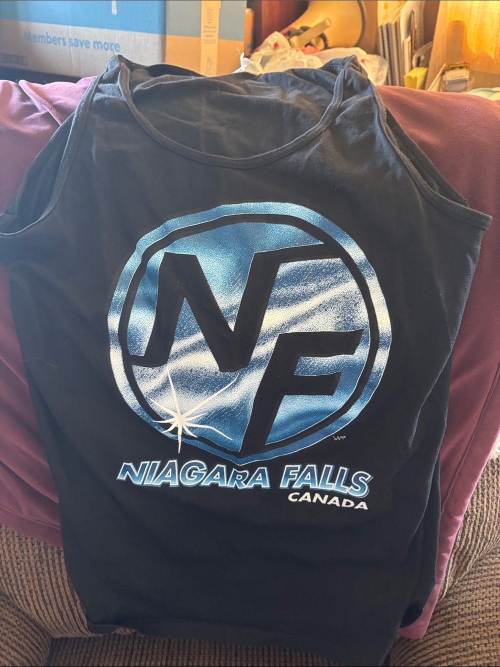 Niagara Falls Canada Black Tank Top with Blue Logo